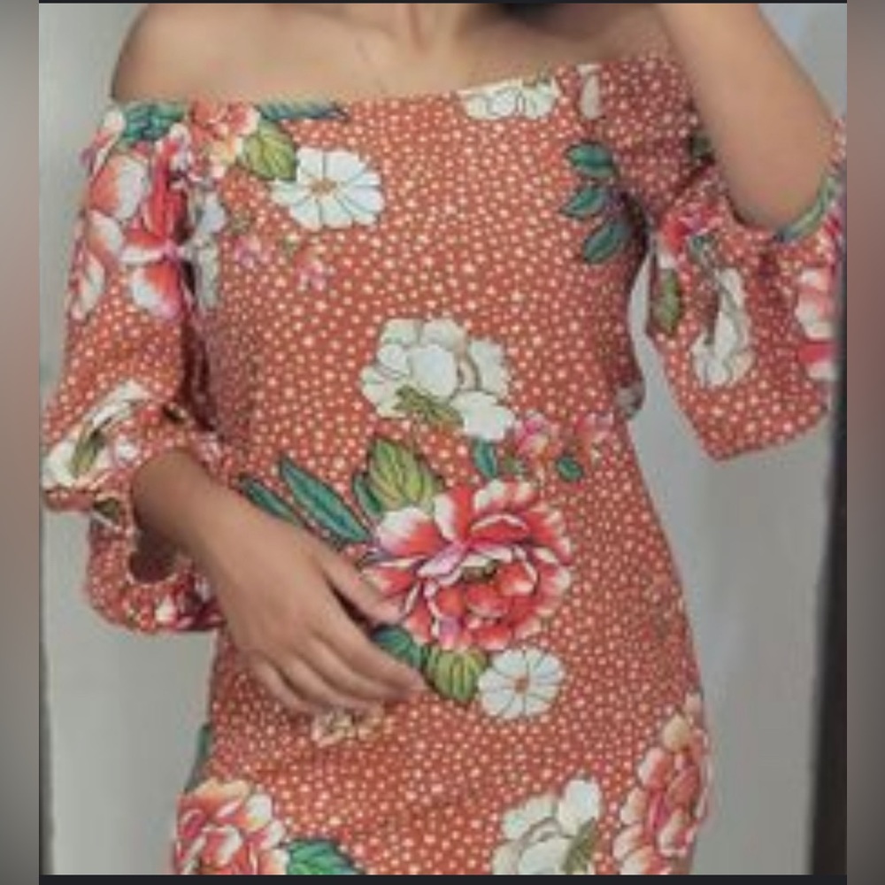 FARM Rio Anthropologie cheetah flower print off the shoulder dress size S - Picture 5 of 6